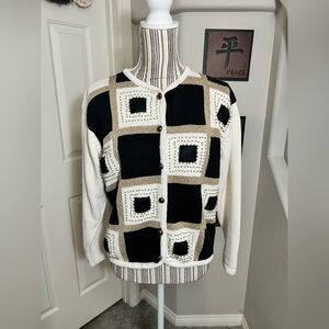 DRESS BARN vintage geometrical button down cardigan ramie cotton blend size XL